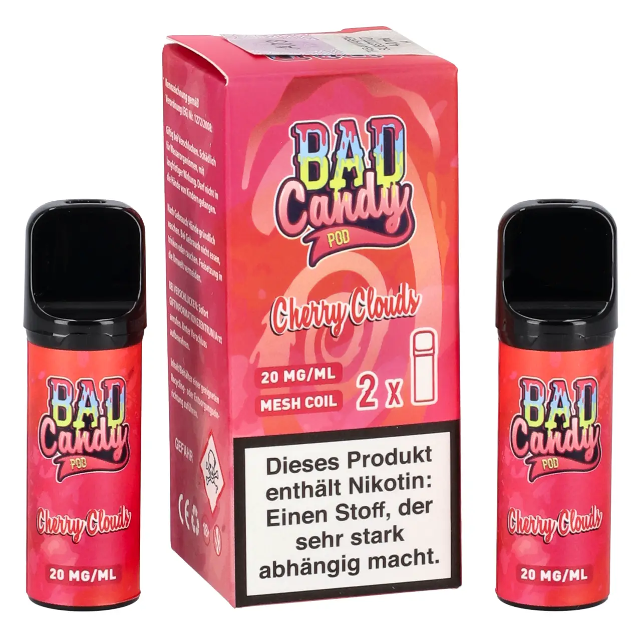 Cherry Clouds - Bad Candy Pod für Mehrweg Vape - befüllt mit 2ml Liquid - ELFA kompatibel - 2er Packung