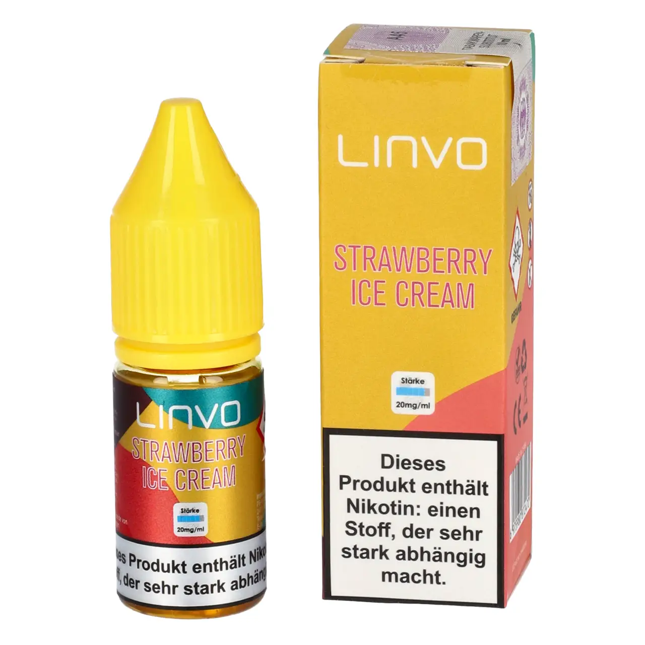Linvo Liquid Erdbeere Eiscreme (Strawberry Ice Cream) Nikotinsalz, 10ml Strawberry Ice Cream - Linvo Nikotinsalz Liquid für Mehrweg Vape - 10ml