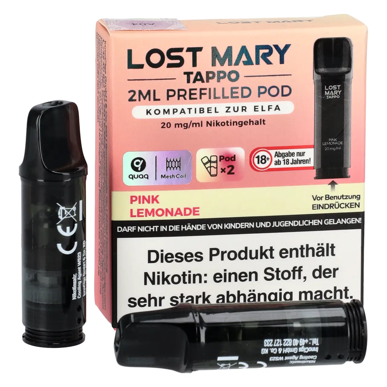 Lost Mary Tappo POD Zitrone Himbeere Limonade (Pink Lemonade) mit 2ml Liquid, 2er Packung Lost Mary Tappo Prefilled Pod - Pink Lemonade - 2er Packung