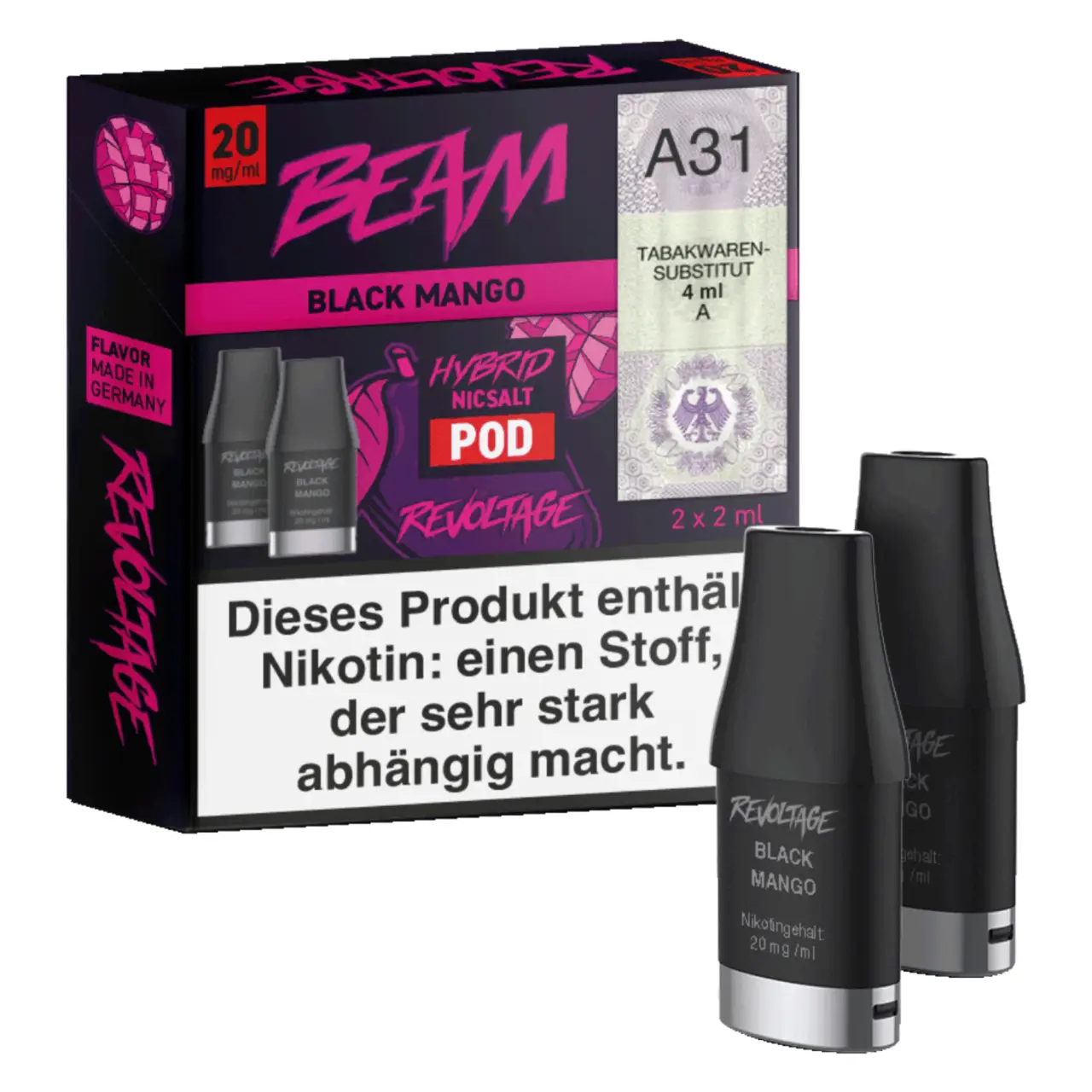 Revoltage Beam Mango schwarze Beeren (Black Mango) Prefill Liquid Pod 2ml, 2-er Pack Black Mango - Revoltage Beam Prefilled Pod - 2er Packung