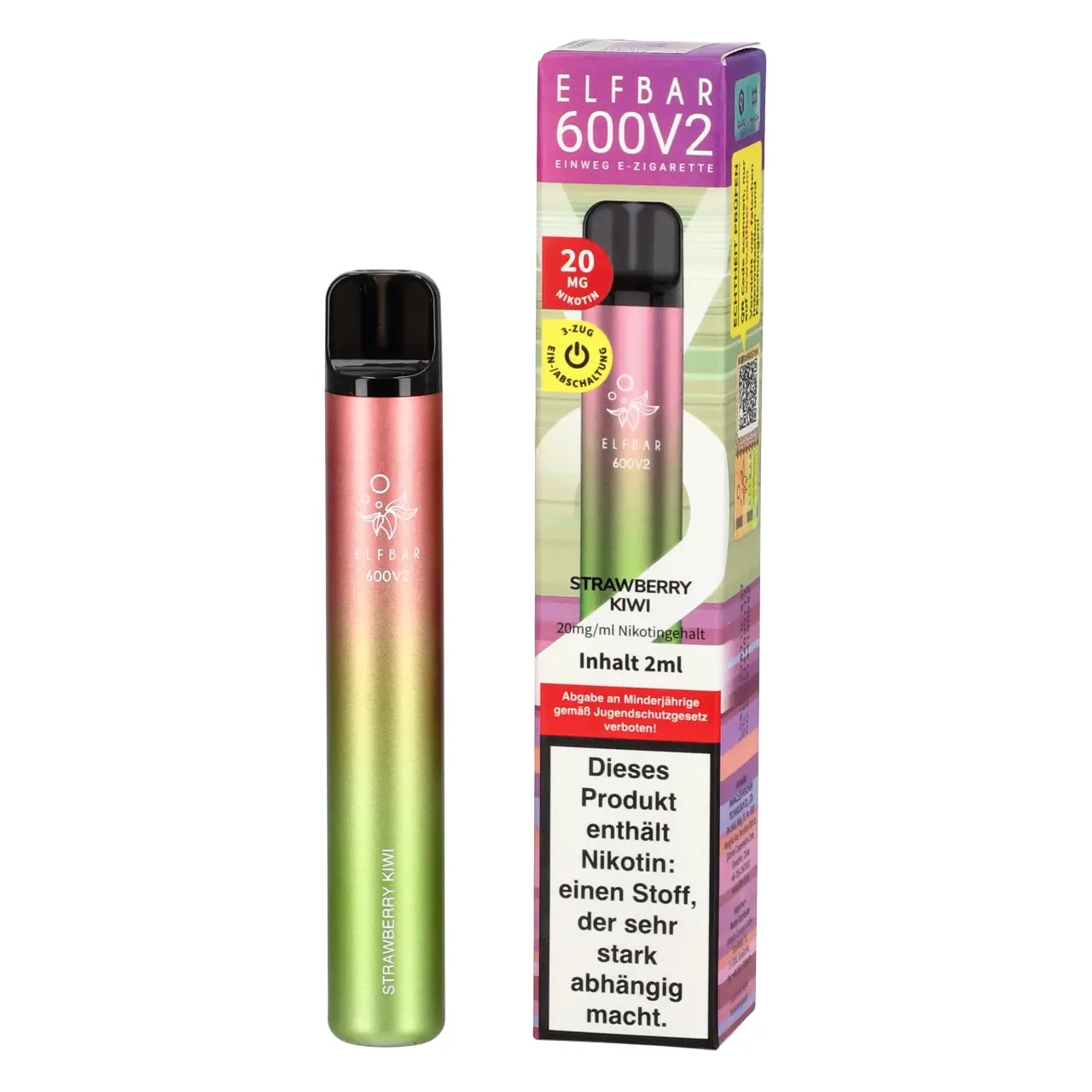 Elf Bar 600 V2 Erdbeere Kiwi (Strawberry Kiwi) Einweg Vape, 2ml Liquid Strawberry Kiwi - Elfbar 600V2 Einweg Vape mit Mesh-Coil