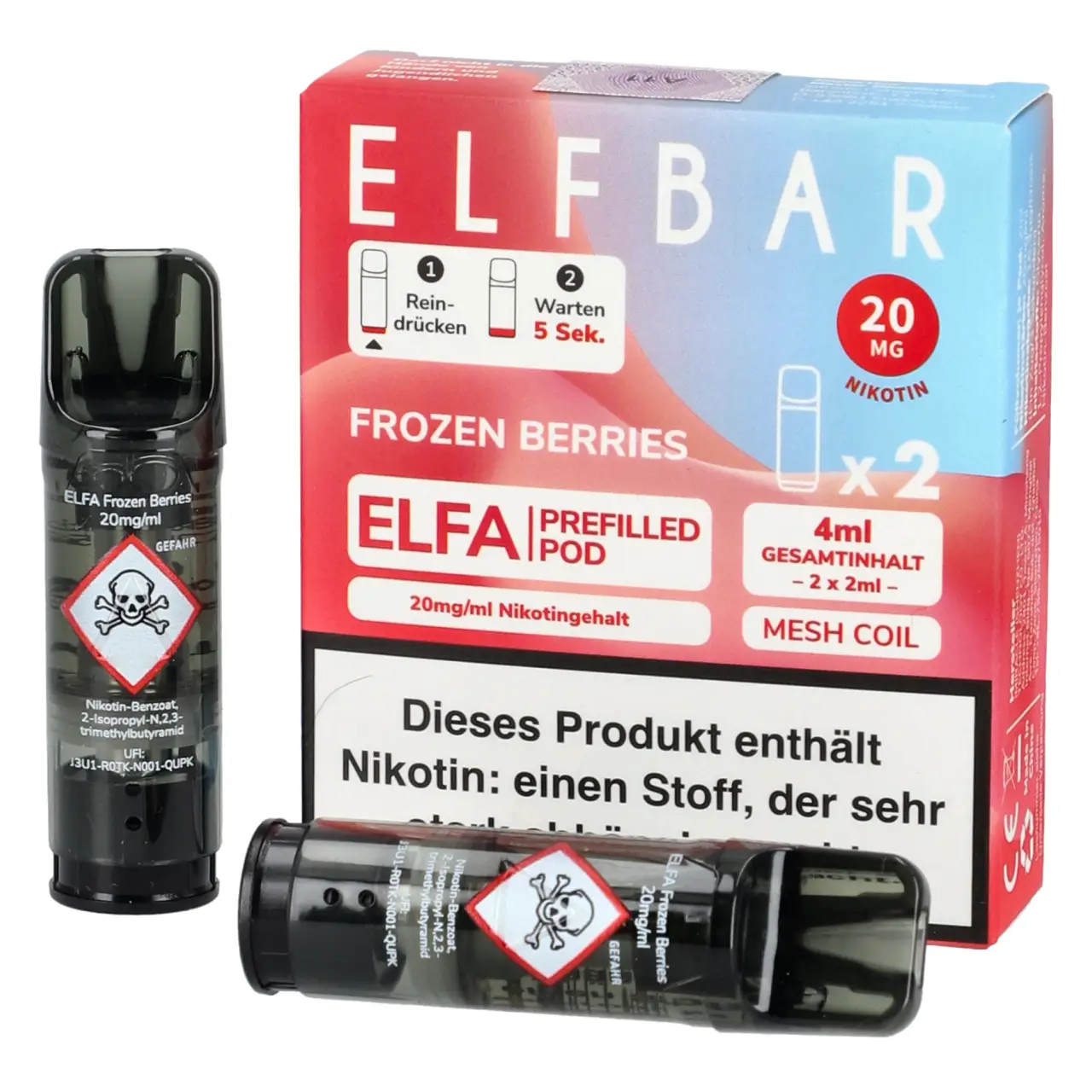 Elf Bar ELFA Pod Beerenmix Ice (Frozen Berries), 2ml Liquid, 2-er Pack Frozen Berries - Elf Bar ELFA Prefilled POD für Mehrweg Vape - befüllt mit 2ml Liquid - 2er Packung