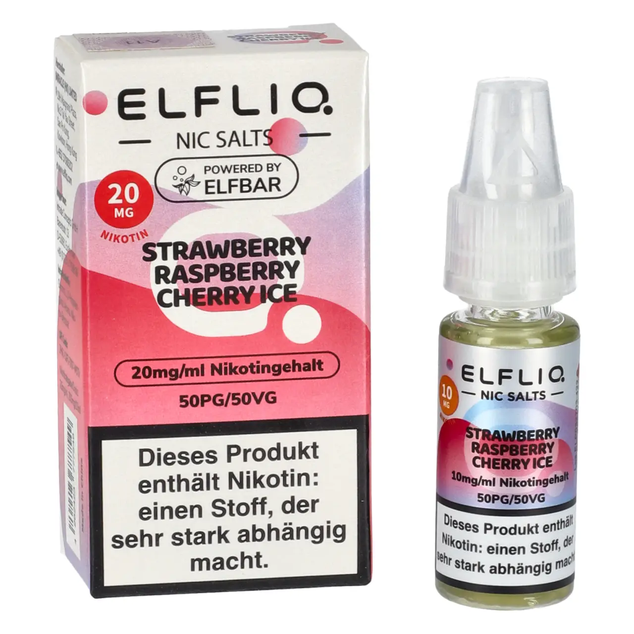 Elfliq Erdbeere Himbeere Kirsche Ice (Strawberry Raspberry Cherry Ice) Nikotinsalz Liquid, 10ml Strawberry Raspberry Cherry Ice - Elfliq by Elfbar Nikotinsalz Liquid für Mehrweg Vape - 10ml