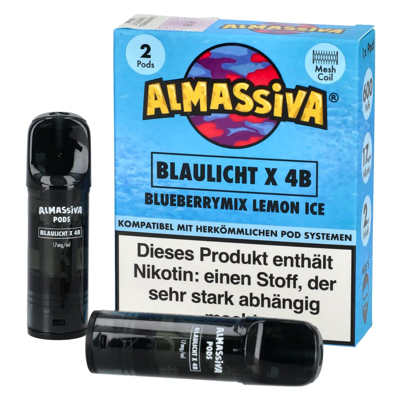 Al Massiva Pod Blaubeere Zitrone Ice (Blaulicht X 4B), 2ml Liquid, 2-er Pack Almassiva Pods Blaulicht x 4B