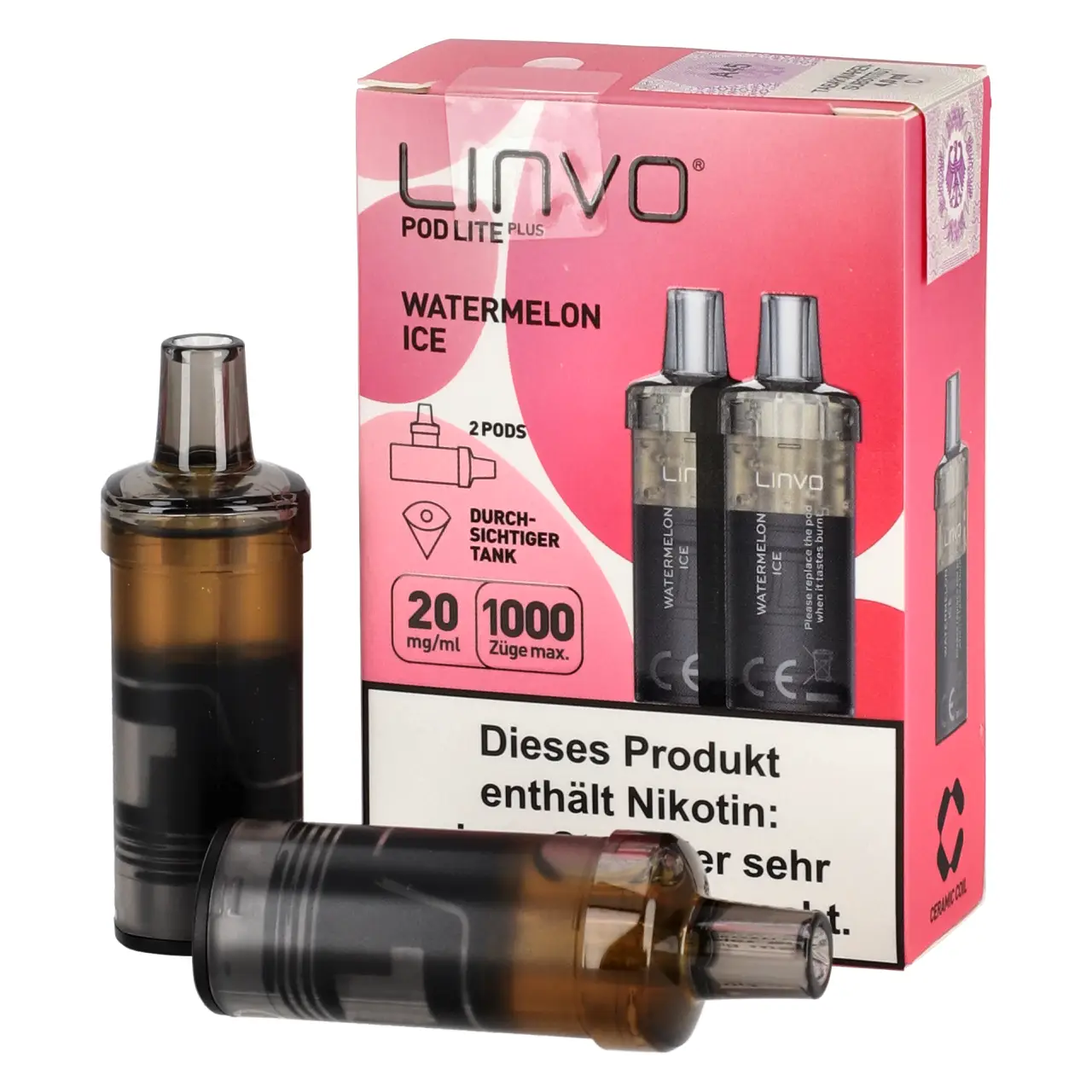 Linvo Pod Lite Plus kühle Wassermelone (Watermelon Ice) 2ml Liquid Pods, 2-er Pack Watermelon Ice - Linvo Pod Lite Plus Prefilled Pod - 2er Packung