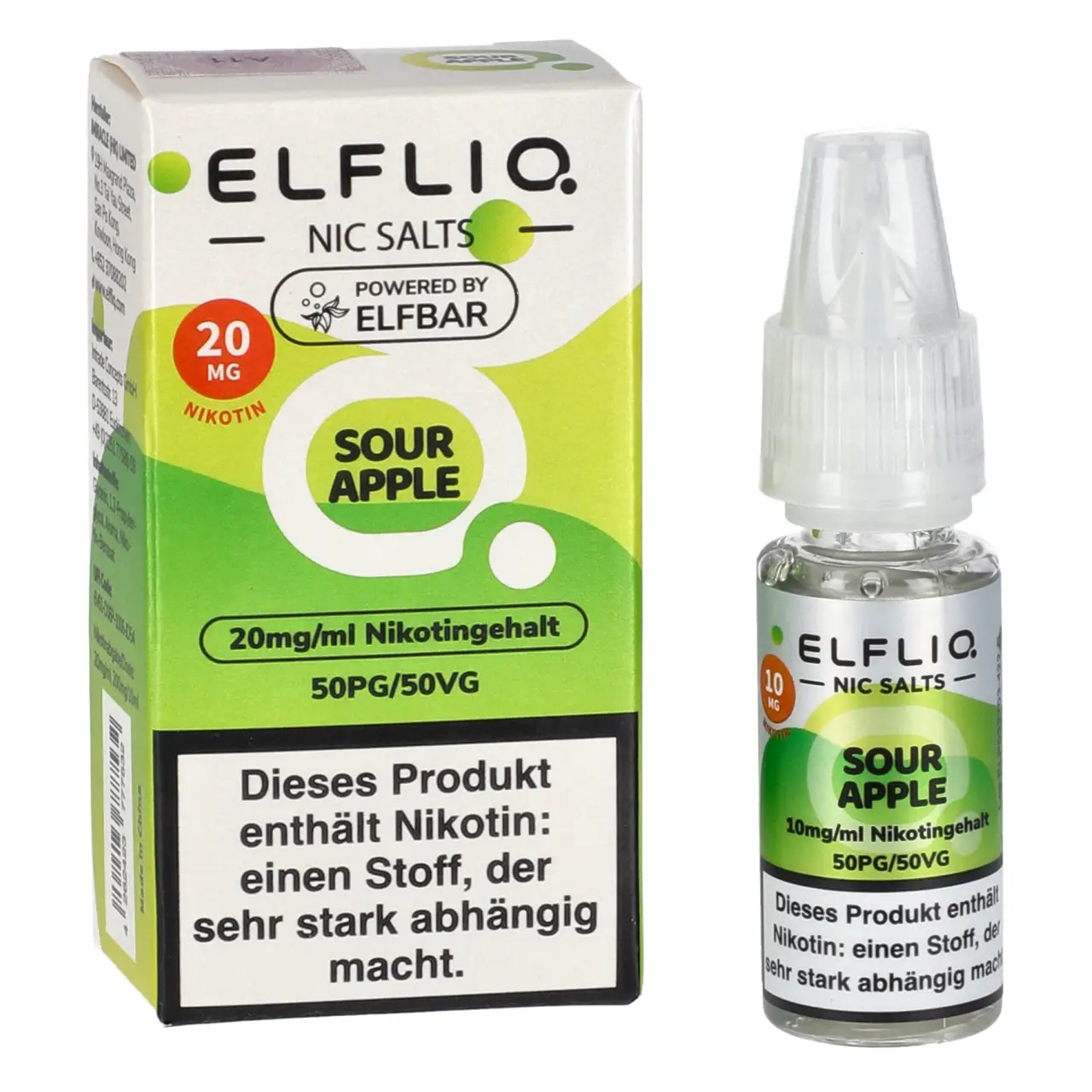 Elfliq grüner saurer Apfel (Sour Apple) Nikotinsalz Liquid, 10ml Sour Apple - Elfliq by Elfbar Nikotinsalz Liquid für Mehrweg Vape - 10ml