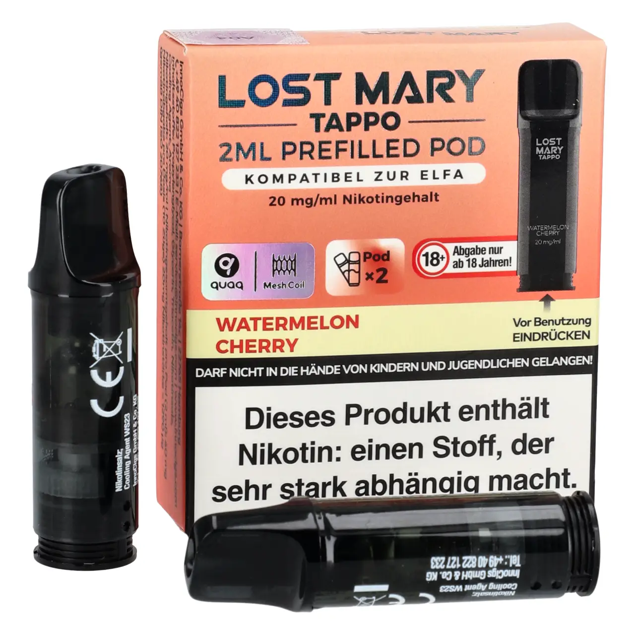 Lost Mary Tappo POD Wassermelone Kirsche (Watermelon Cherry) Prefilled mit 2ml Liquid, 2er Packung Lost Mary Tappo Prefilled Pod - Watermelon Cherry - 2er Packung