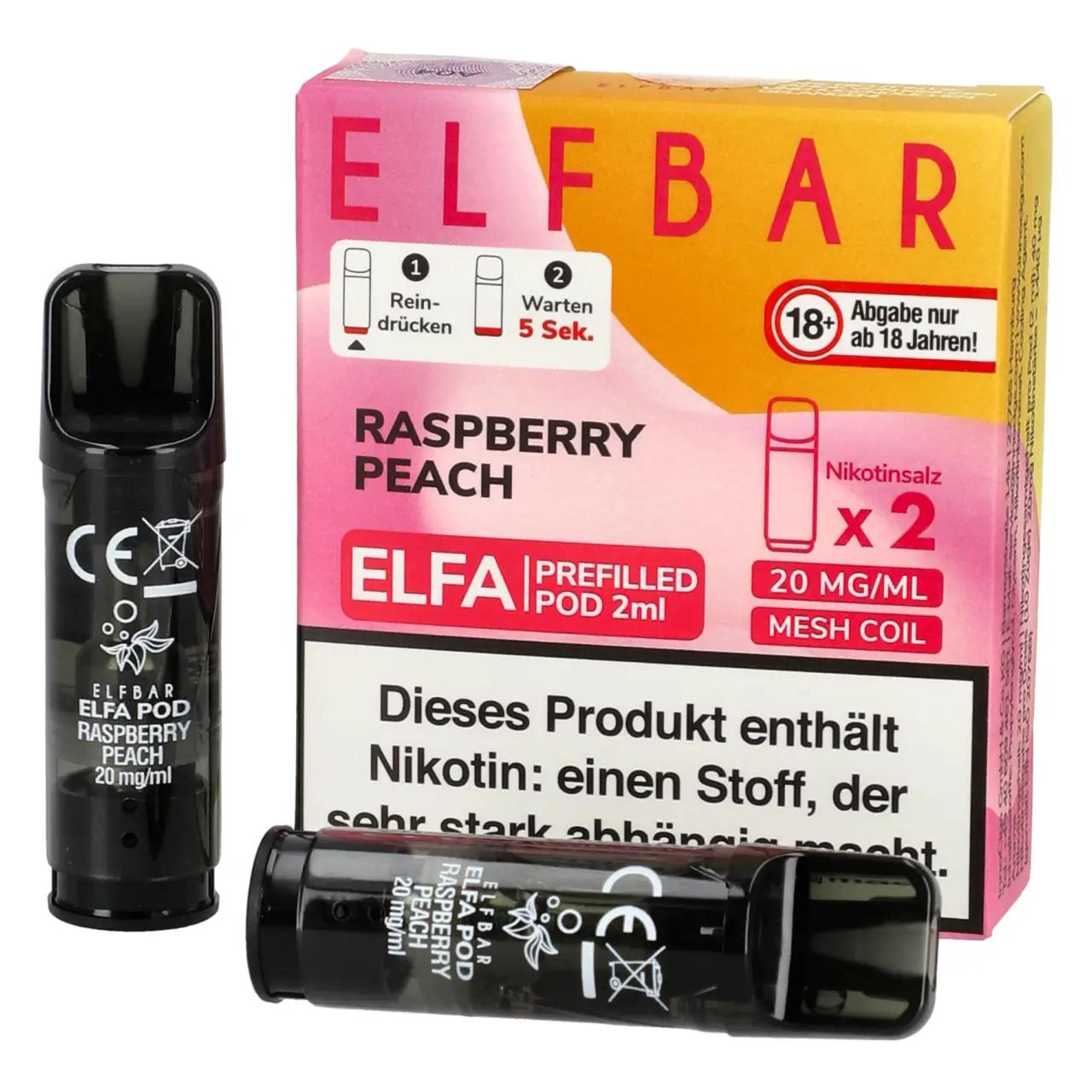 Elf Bar ELFA Pod Himbeere Pfirsich (Raspberry Peach), 2ml Liquid, 2-er Pack Elf Bar ELFA Pod Himbeere Pfirsich (Raspberry Peach), 2ml Liquid, 2-er Pack