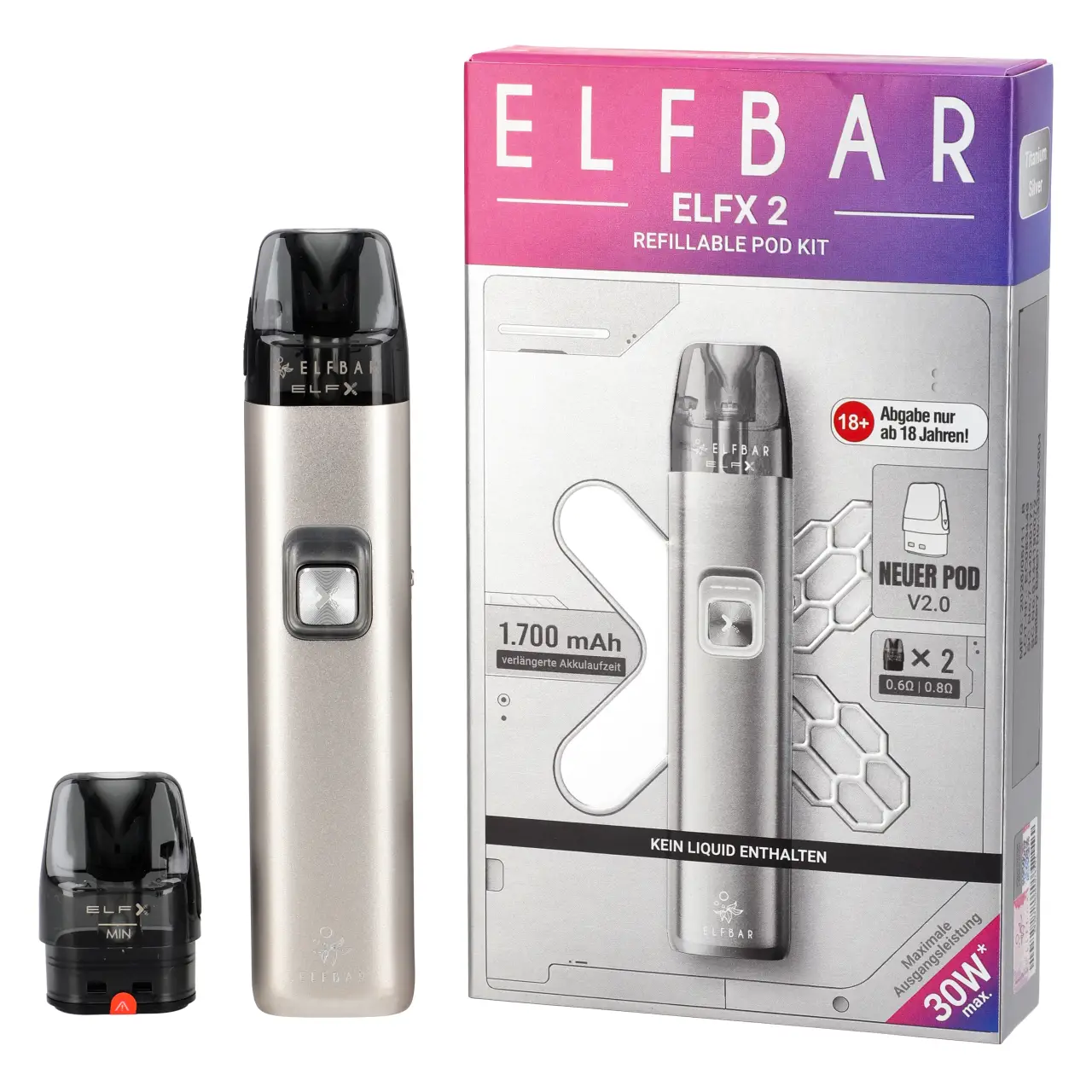 Elfbar ELFX 2 Pod Kit Titaium Silver Elfbar ELFX 2 Pod Kit Titaium Silver