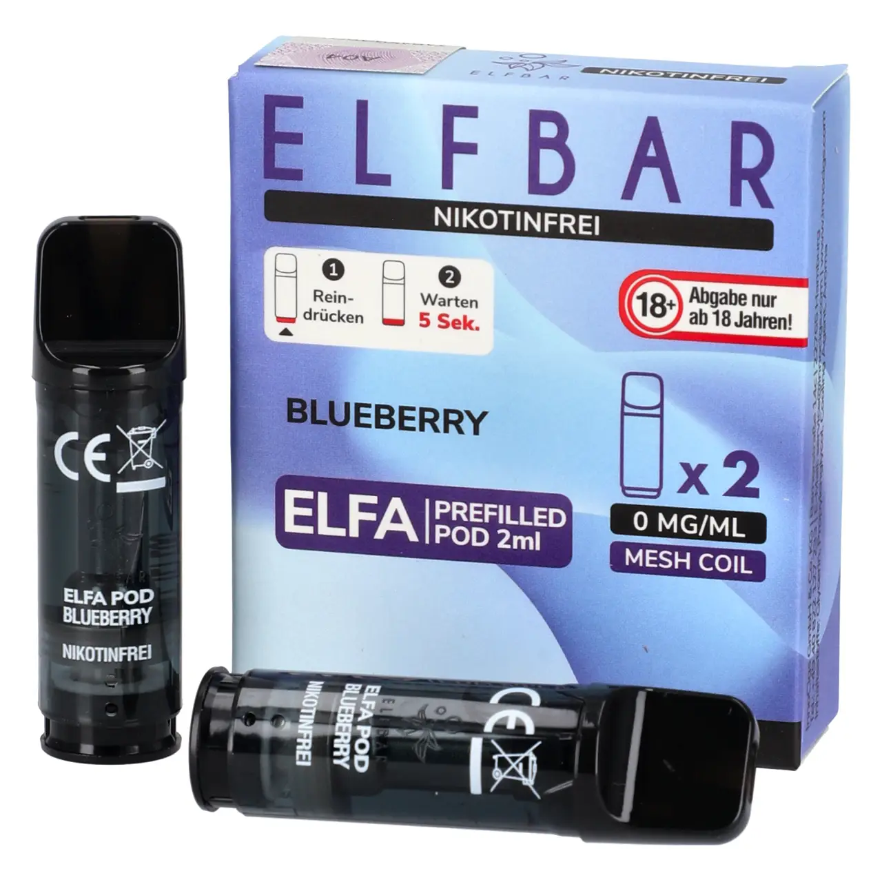 Nikotinfrei - Elf Bar ELFA Pod Blaubeere (Blueberry), 2ml Liquid, 2-er Pack Nikotinfreie Elfbar ELFA Pods Blueberry