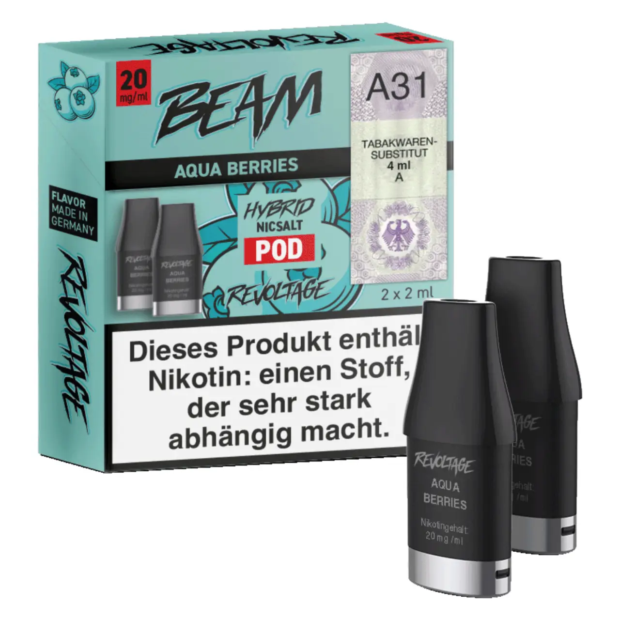 Revoltage Beam Beerenmix Anis (Aqua Berries) Prefill Liquid Pod 2ml, 2-er Pack Aqua Berries - Revoltage Beam Prefilled Pod - 2er Packung