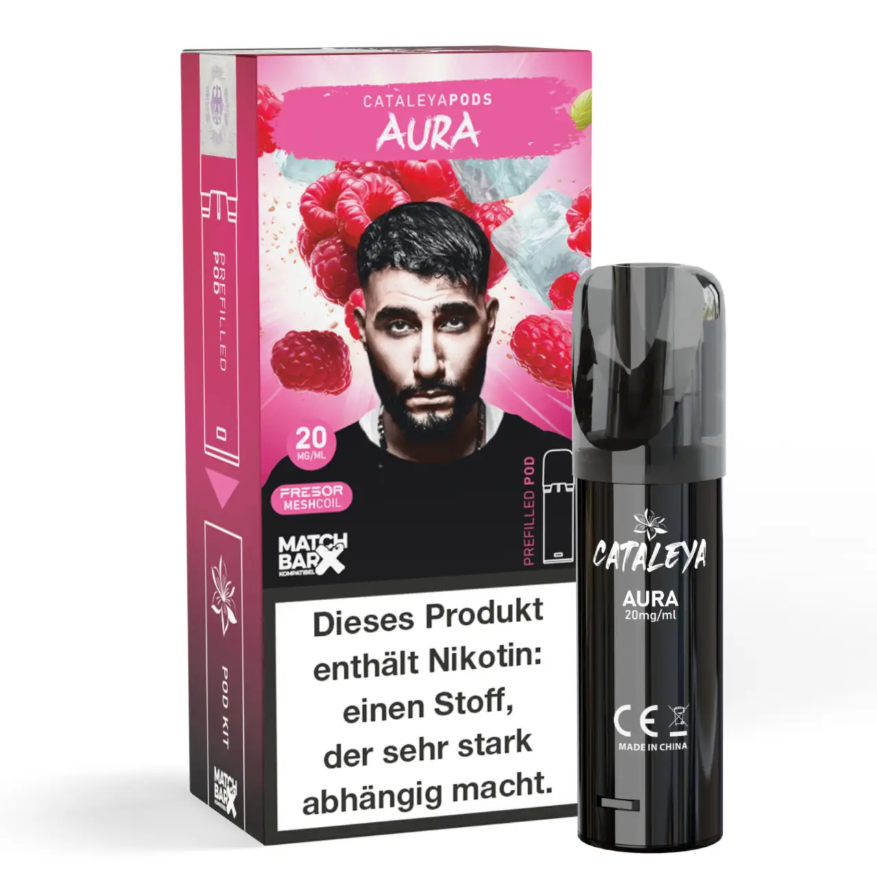 Cataleya POD Himbeere Menthol (Aura) Prefilled mit 2ml Liquid Aura - Cataleya by Samra Prefilled Pod für Mehrweg Vape - befüllt mit 2ml Liquid - MatchBar X kompatibel