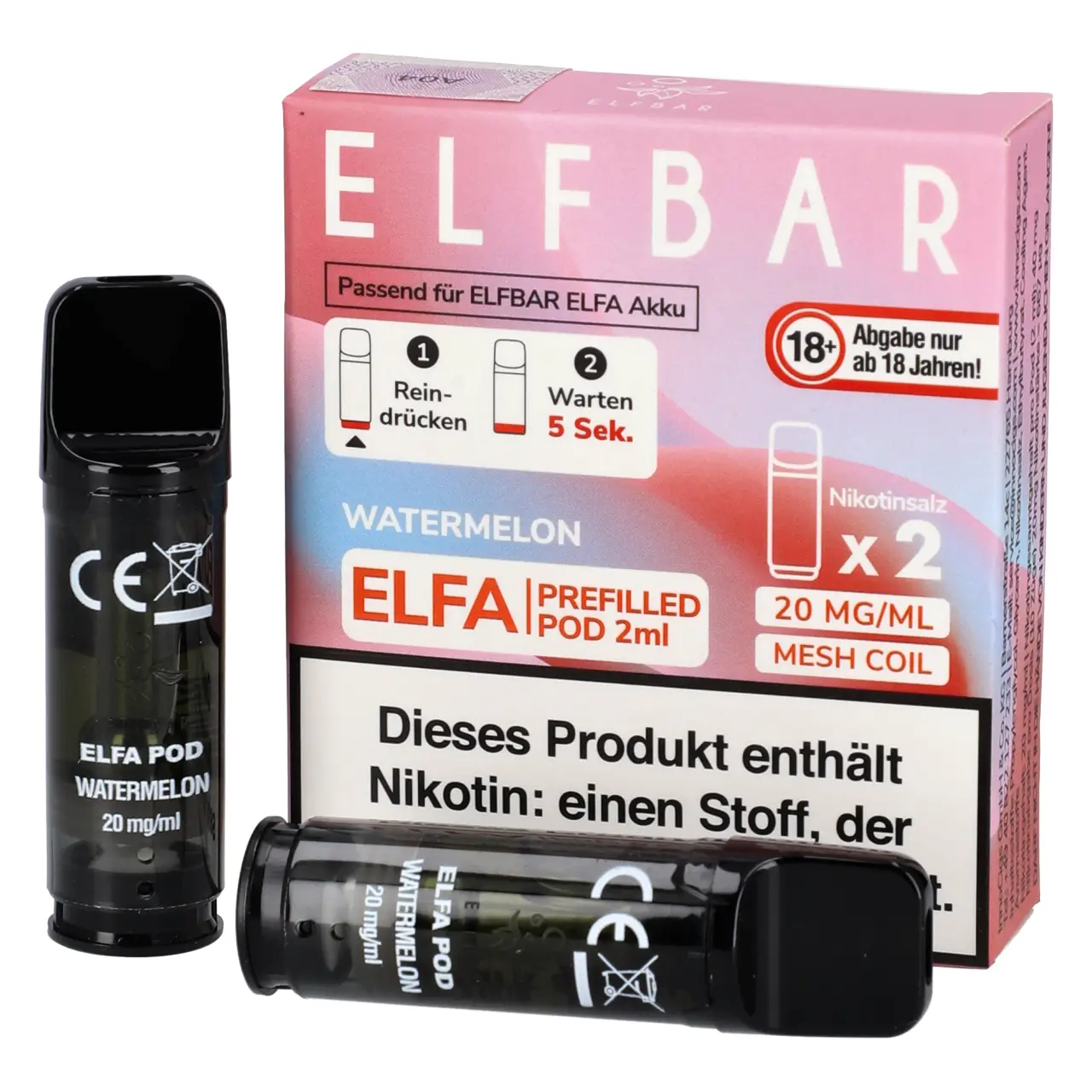 Watermelon - Elf Bar ELFA Prefilled POD für Mehrweg Vape - befüllt mit 2ml Liquid - 2er Packung