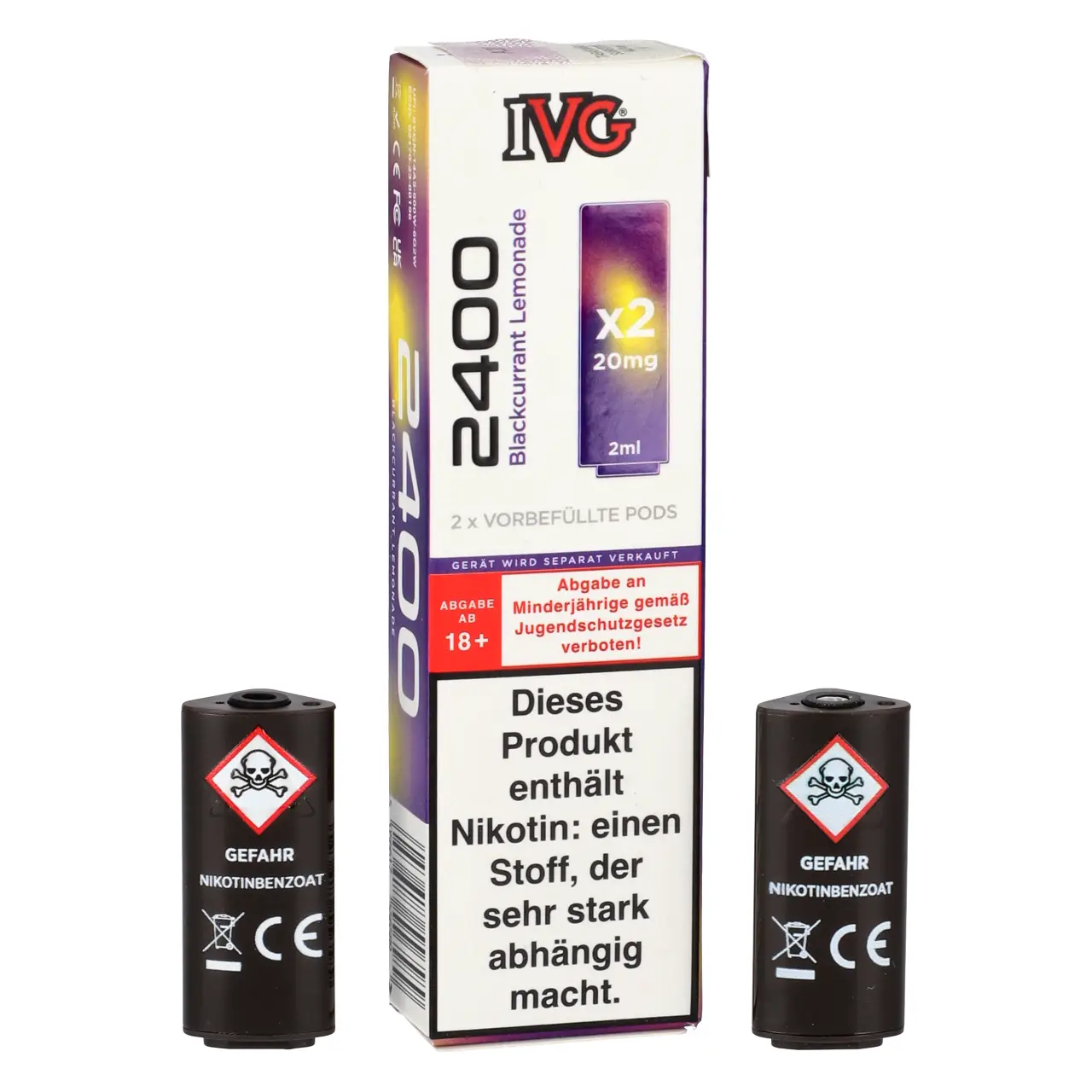 IVG 2400 schwarze Johannisbeere Limonade (Blackcurrant Lemonade) Prefilled Pod, 2-er Pack Blackcurrant Lemonade - IVG 2400 vorbefüllte Pods für Mehrweg Vape - 2er Packung