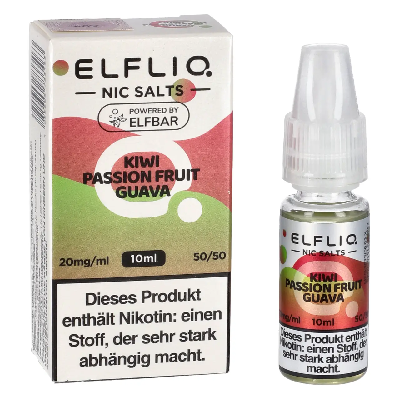 Elfliq Kiwi Maracuja Guave (Kiwi Passion Fruit Guava) Nikotinsalz Liquid, 10ml Kiwi Passion Fruit Guava - Elfliq by Elfbar Nikotinsalz Liquid für Mehrweg Vape - 10ml