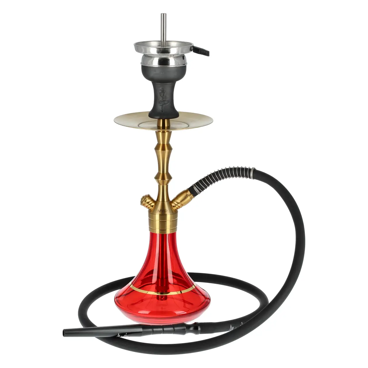 Aladin MVP 360 Edelstahl Shisha Red with Gold Ring, 35 cm hoch Aladin MVP360 Shisha Red with Golden Ring