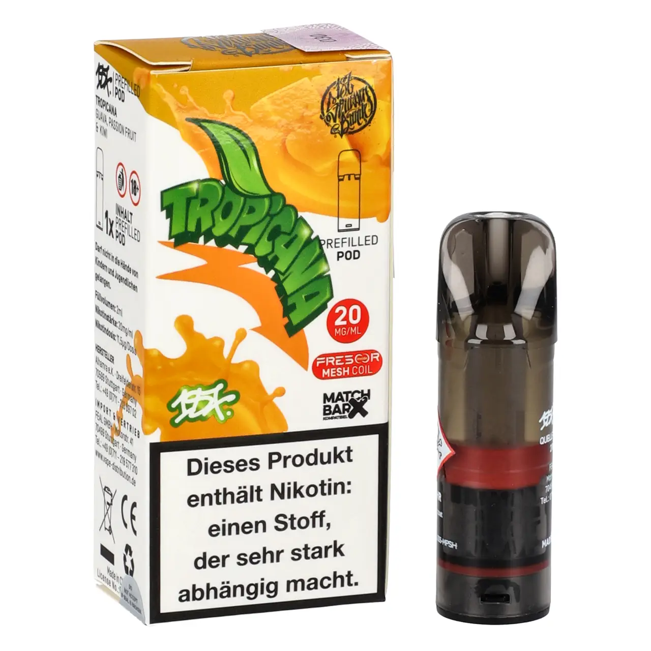 Tropicana - 187 Strassenbande Prefilled Pod für Mehrweg Vape - befüllt mit 2ml Liquid - MatchBar X kompatibel