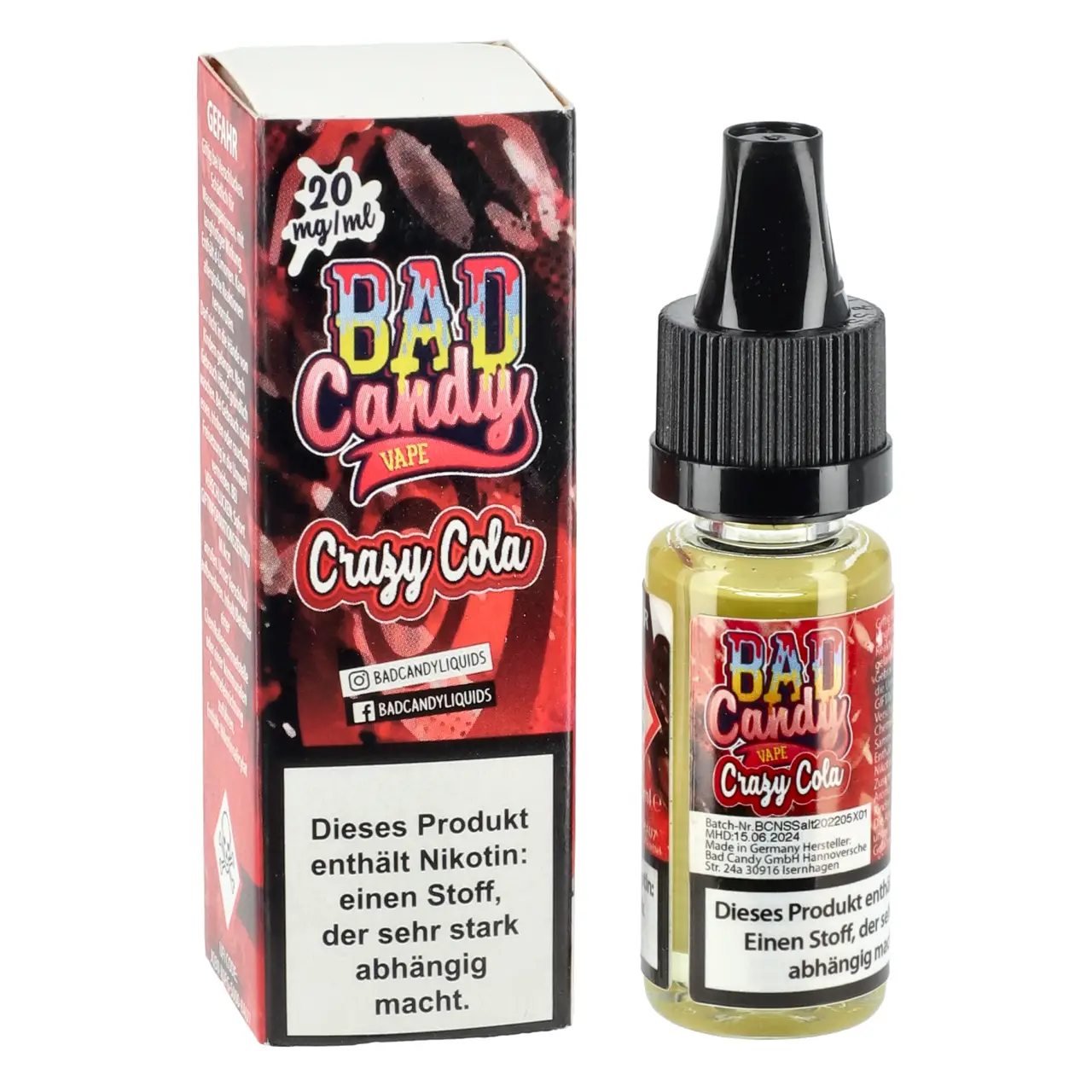 Crazy Cola - Bad Candy Vape Nikotinsalz Liquid für Mehrweg Vape - 10ml