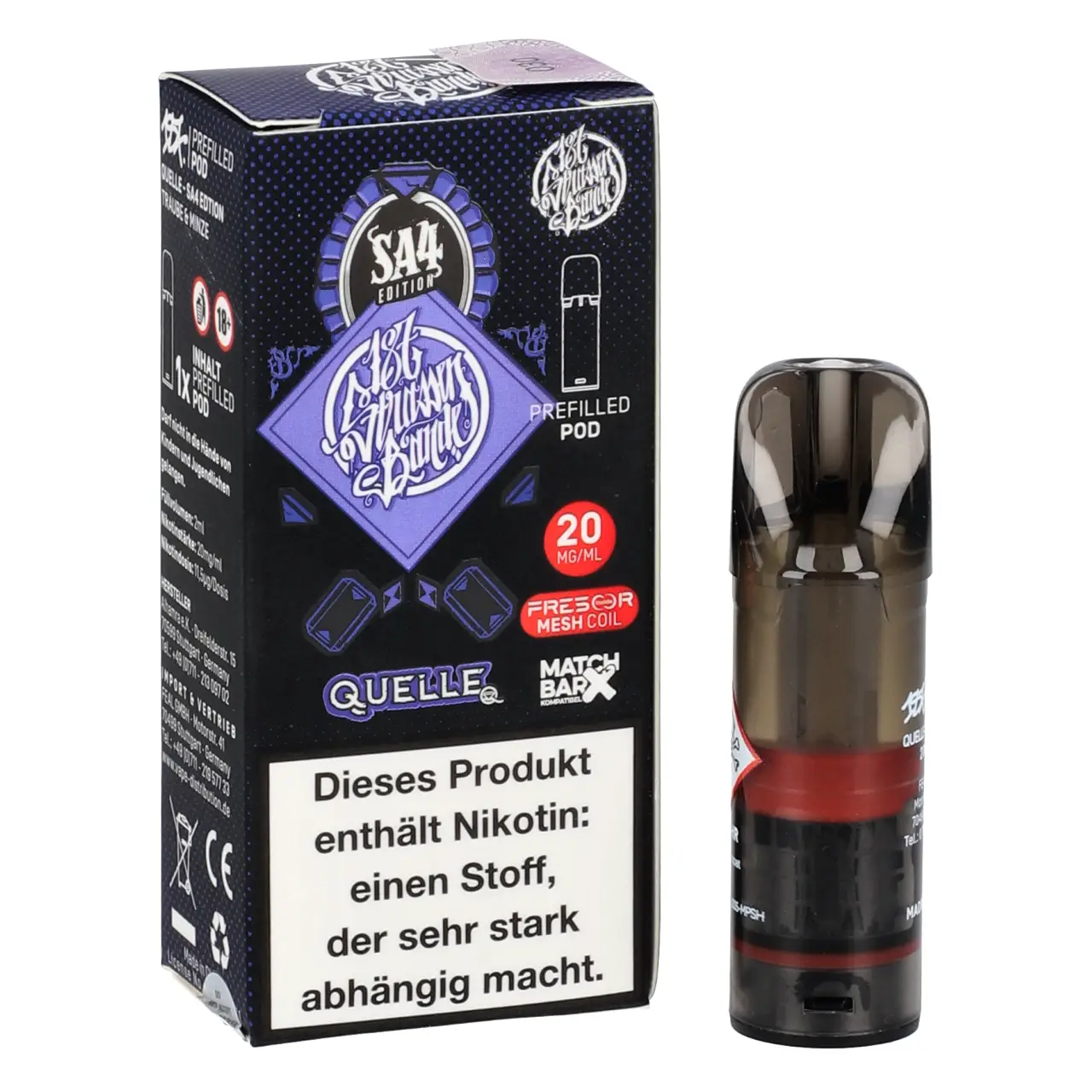 Quelle - 187 Strassenbande Prefilled Pod für Mehrweg Vape - befüllt mit 2ml Liquid - MatchBar X kompatibel