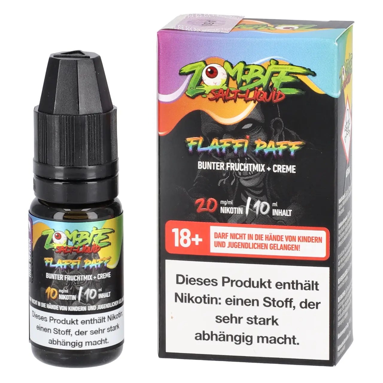 Zombie bunter Früchtemix Milchcreme (Flaffi Paff) Nikotinsalz Liquid, 10ml Flaffi Paff - Zombie Salt Liquid für Mehrweg Vape - 10ml