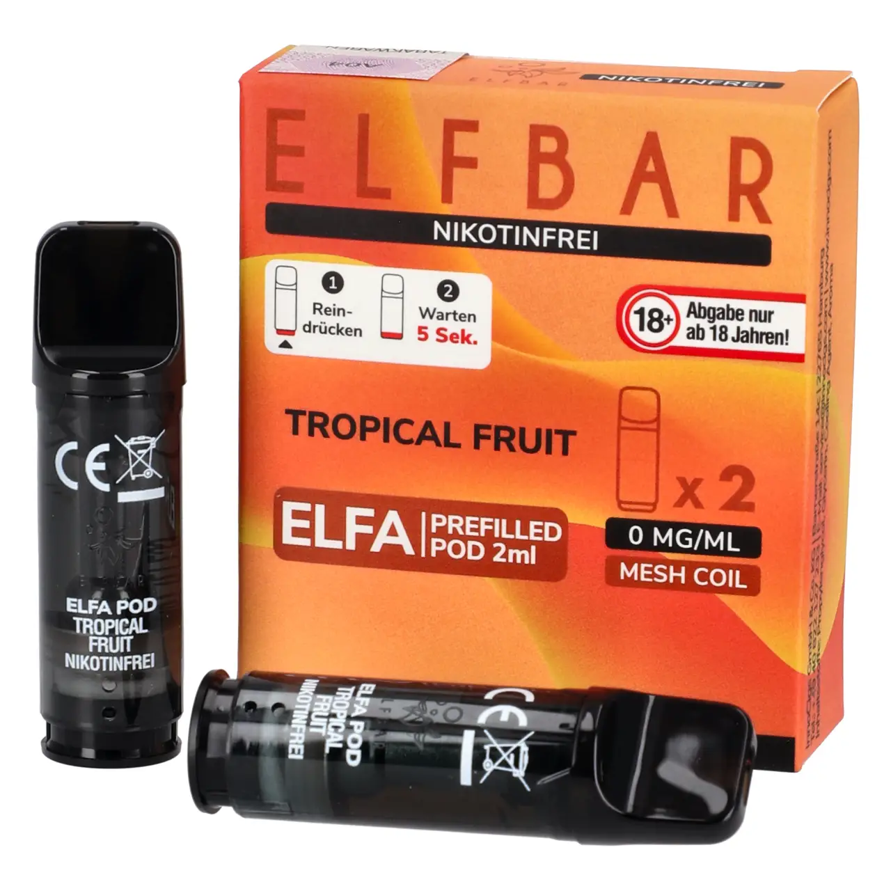 Nikotinfrei - Elf Bar ELFA Pod tropischer Früchtemix (Tropical Fruit), 2ml Liquid, 2-er Pack Nikotinfreie Elfbar ELFA Pods Tropical Fruit