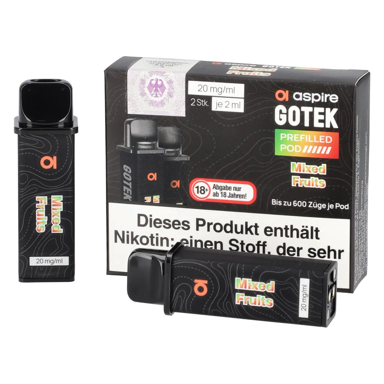 Aspire Gotek Früchtemix (Mixed Fruits) Prefilled Pod 2ml, 2-er Pack Mixed Fruits - Aspire Gotek Prefilled Pod für Mehrweg Vape - befüllt mit 2ml Liquid - 2er Packung