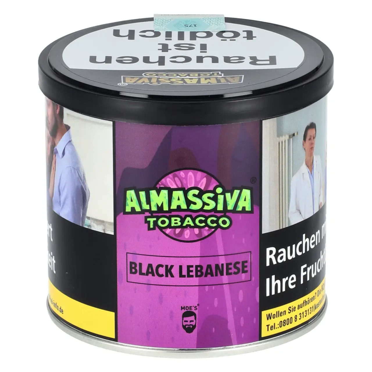 Almassiva Tabak Black Lebanese - Schwarze Traube Minze - Shisha Tabak 200g 200g Dose Almassiva Shisha Tabak Black Lebanese