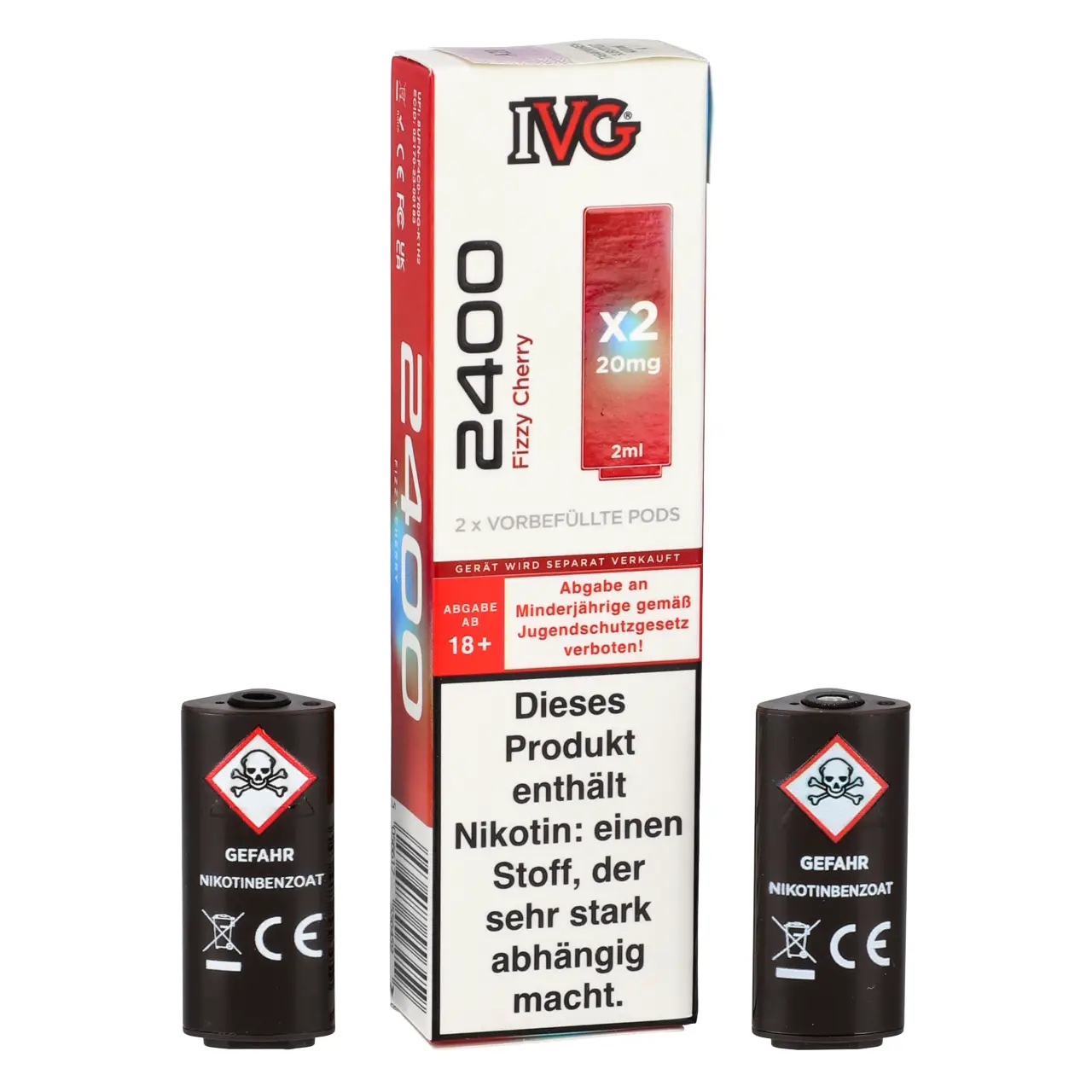 IVG 2400 Kirsche Cola (Fizzy Cherry) Prefilled Pod, 2-er Pack Fizzy Cherry - IVG 2400 vorbefüllte Pods für Mehrweg Vape - 2er Packung