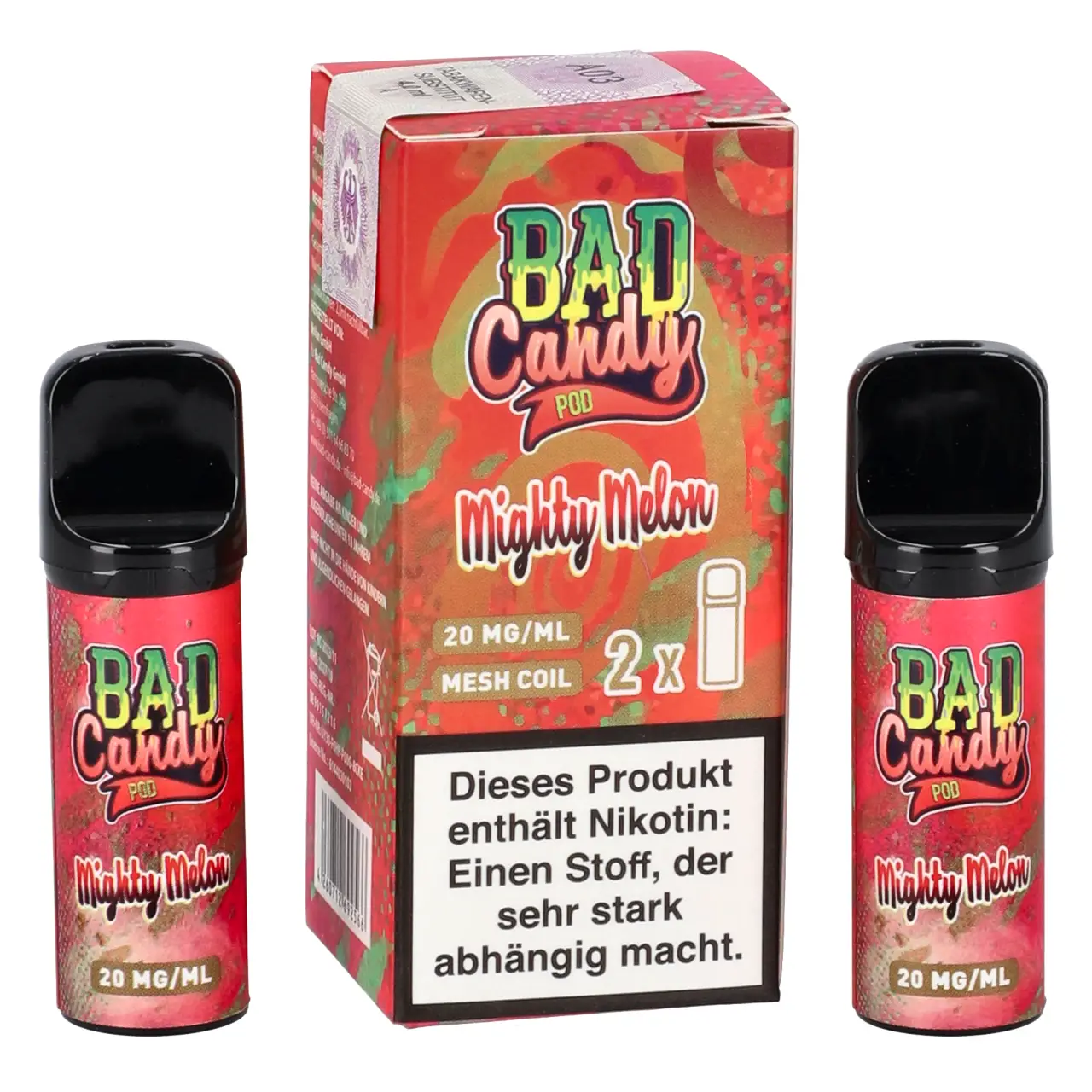 Bad Candy Pod2Go Melonenmix Zitronenlimonade Kolada (Mighty Melon) Prefilled Pod, 2-er Pack Mighty Melon - Bad Candy Pod für Mehrweg Vape - befüllt mit 2ml Liquid - ELFA kompatibel - 2er Packung