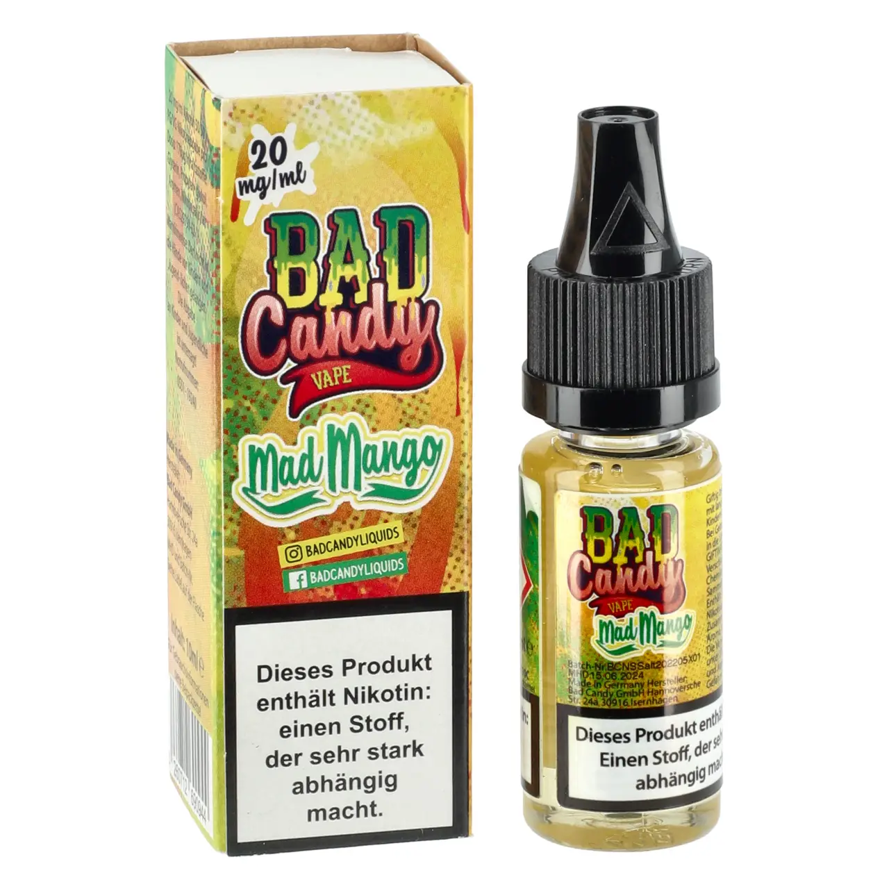 Bad Candy kühle Mango Kokosnuss Ananas Lemon (Mad Mango) Nikotinsalz Liquid, 10ml Mad Mango - Bad Candy Vape Nikotinsalz Liquid für Mehrweg Vape - 10ml