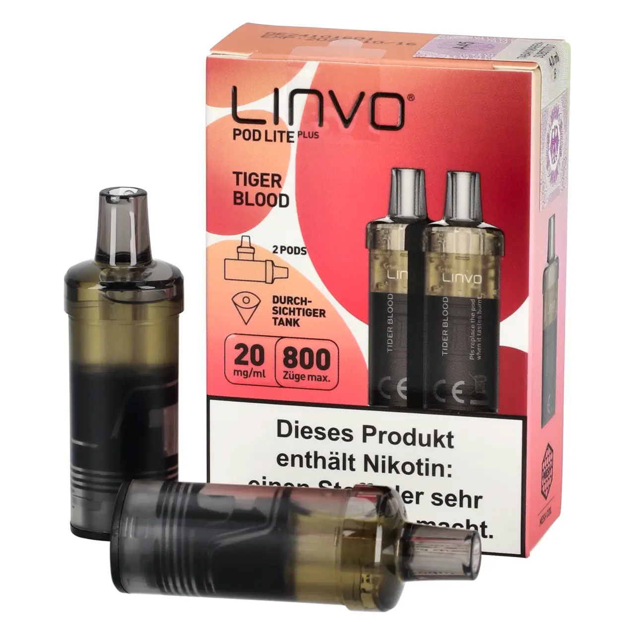 Linvo Pod Lite Plus Erdbeere Wassermelone Kokosnuss (Tiger Blood) 2ml Liquid Pods, 2-er Pack Tiger Blood - Linvo Pod Lite Plus Prefilled Pod - 2er Packung