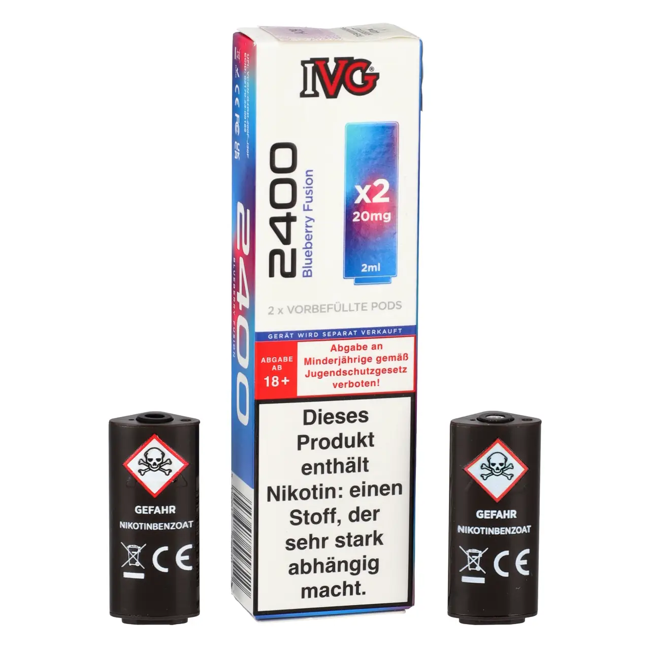IVG 2400 Heidelbeere (Blueberry Fusion) Prefilled Pod, 2-er Pack Blueberry Fusion - IVG 2400 vorbefüllte Pods für Mehrweg Vape - 2er Packung